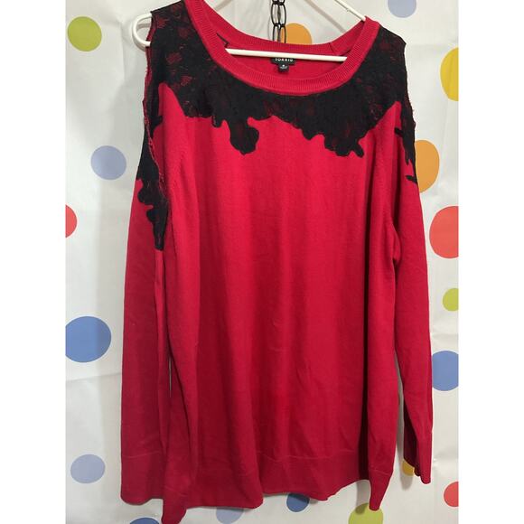 Torrid Size 4 Sweater Cutout Sleeves Red Blk - Picture 11 of 11